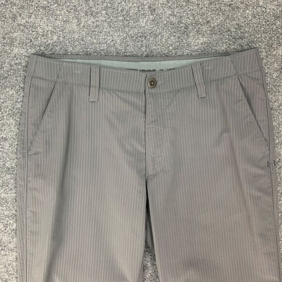 Under Armour Golf Pants Mens 36 Gray Match Play Pinstripe Nylon Blend Flat Front - Picture 3 of 13